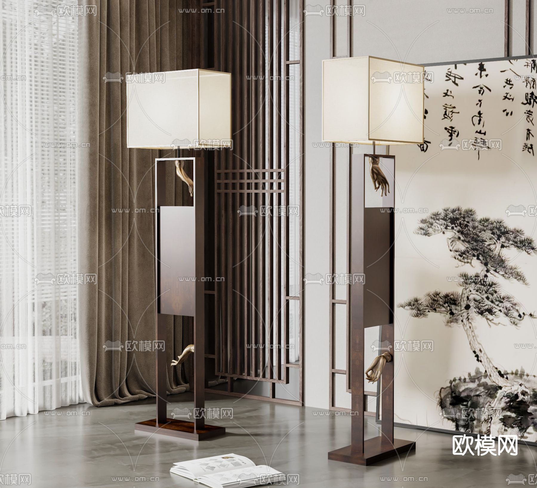 新中式落地灯3d模型下载
