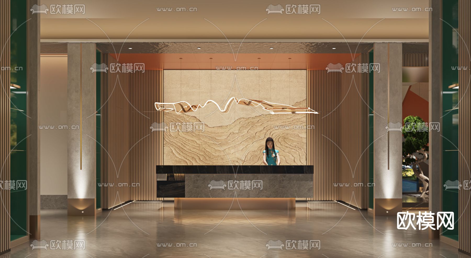 新中式茶馆接待大厅3d模型下载（渲染图4）