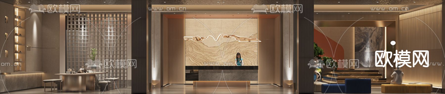 新中式茶馆接待大厅3d模型下载（渲染图3）