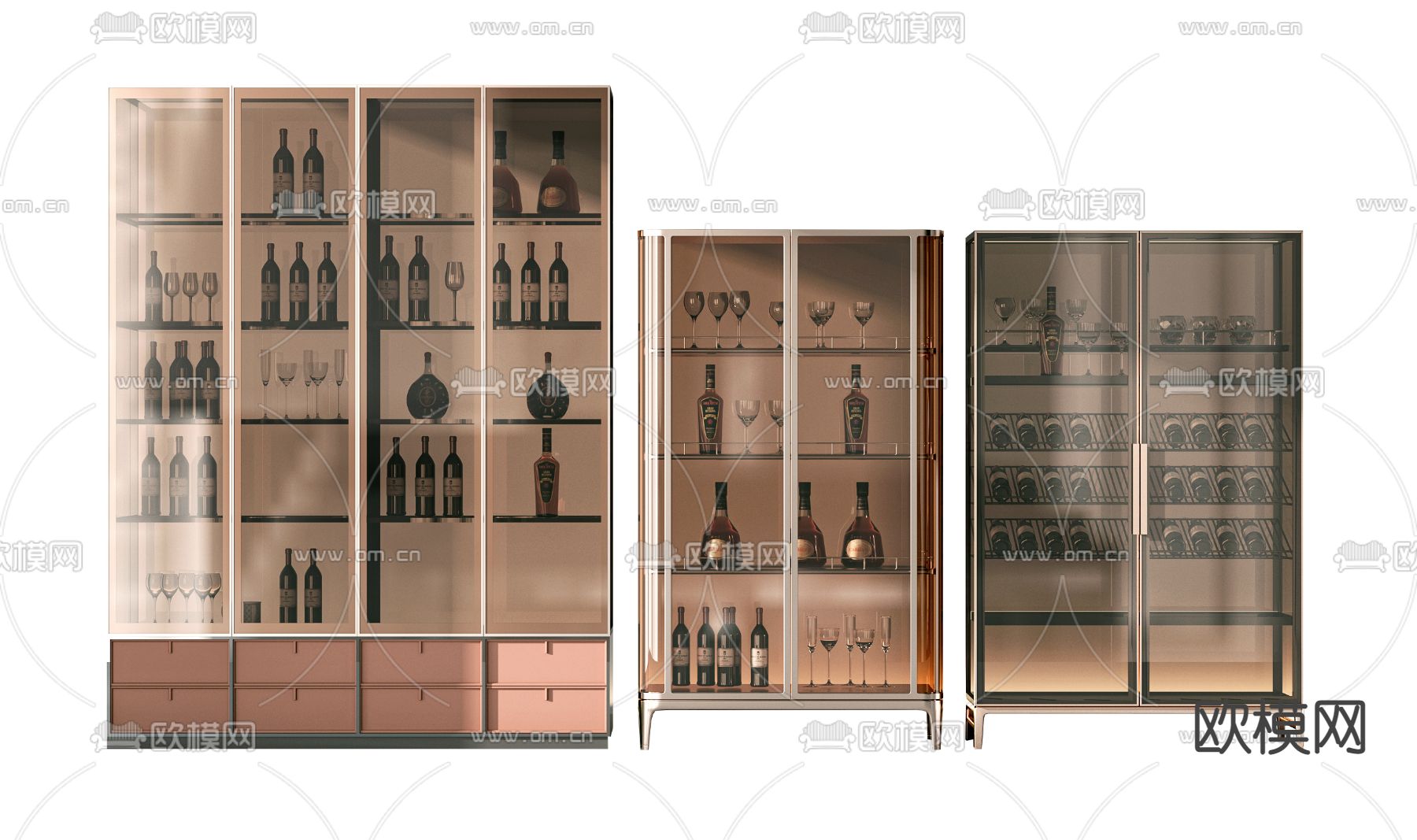 现代玻璃餐边酒柜su模型下载（渲染图1）