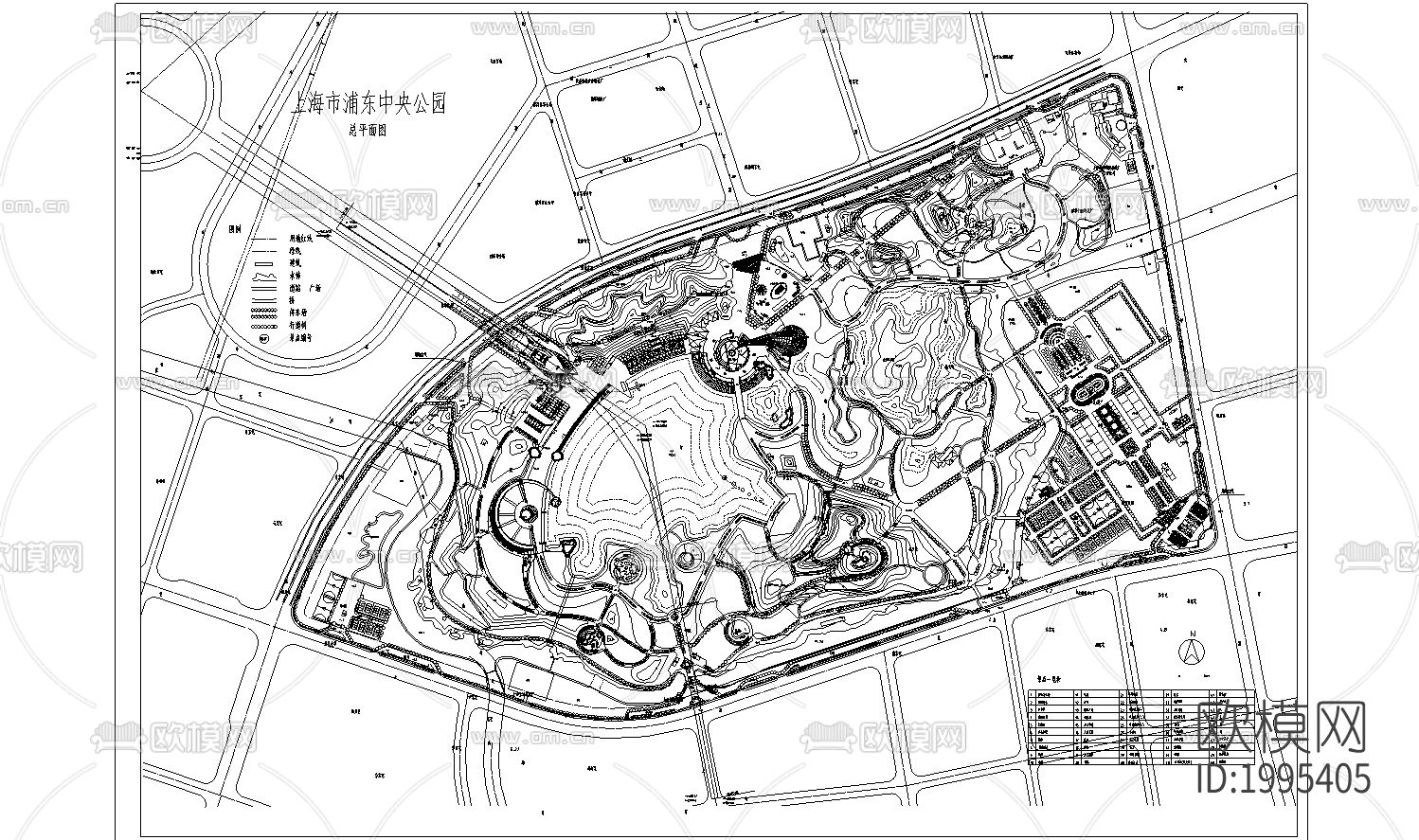 中央公园规划总平面图cad施工图下载
