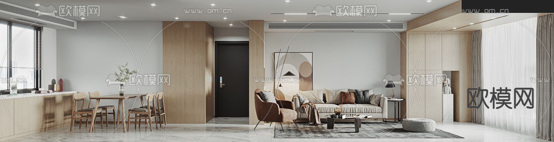 北欧客餐厅su模型下载（渲染图1）