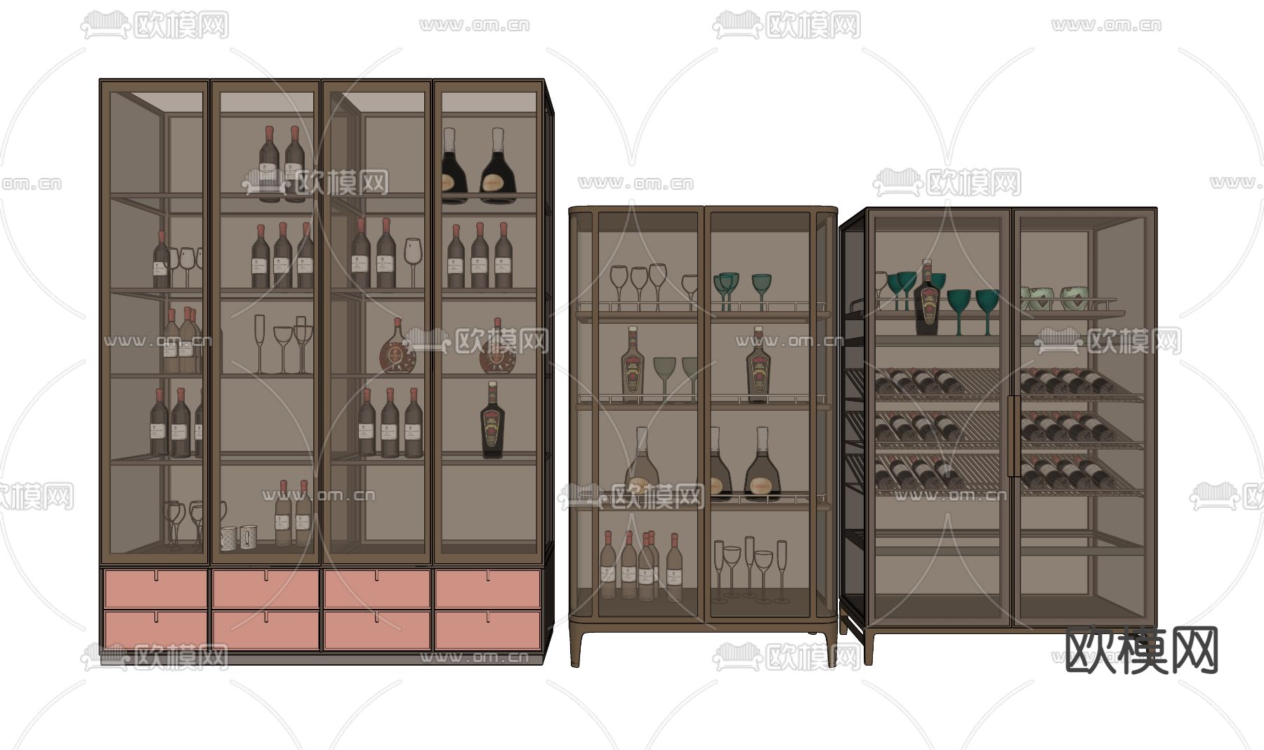 现代玻璃餐边酒柜su模型下载（渲染图2）