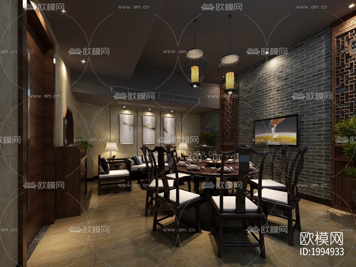 新中式火锅店cad施工图下载（渲染图9）