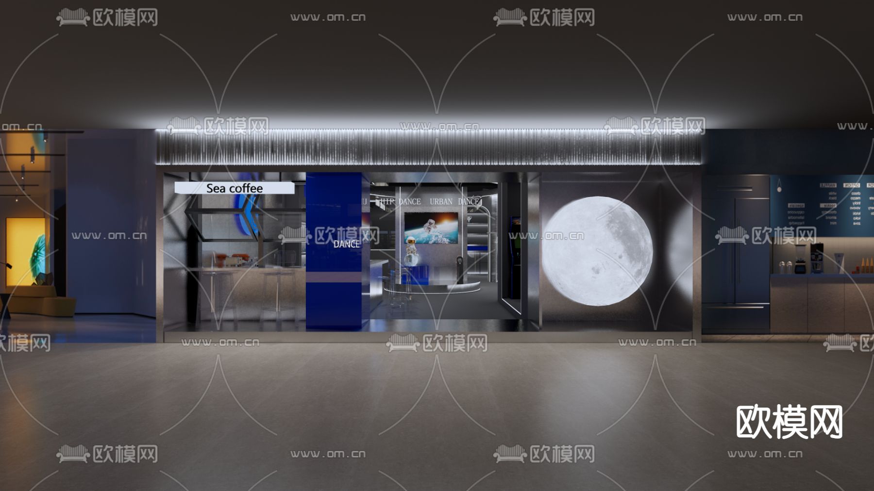 工业风咖啡店su模型下载（渲染图1）