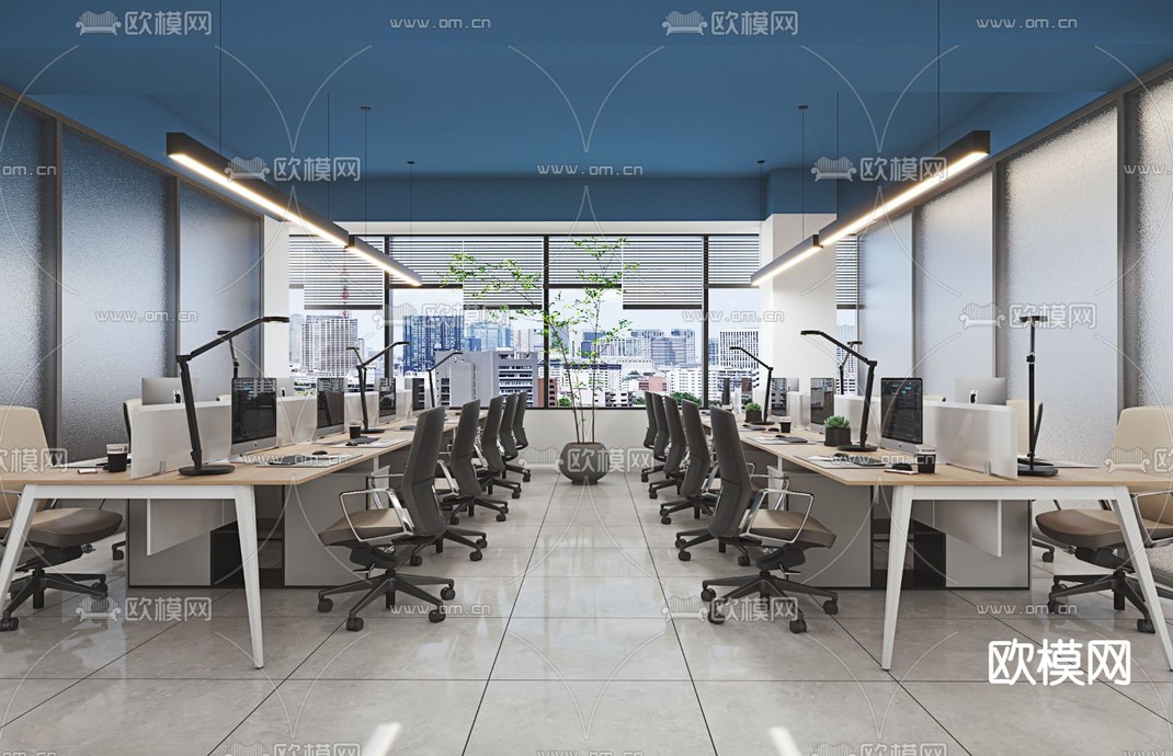 现代敞开式办公区3d模型下载_ID11841049_3dmax免费模型-欧模网