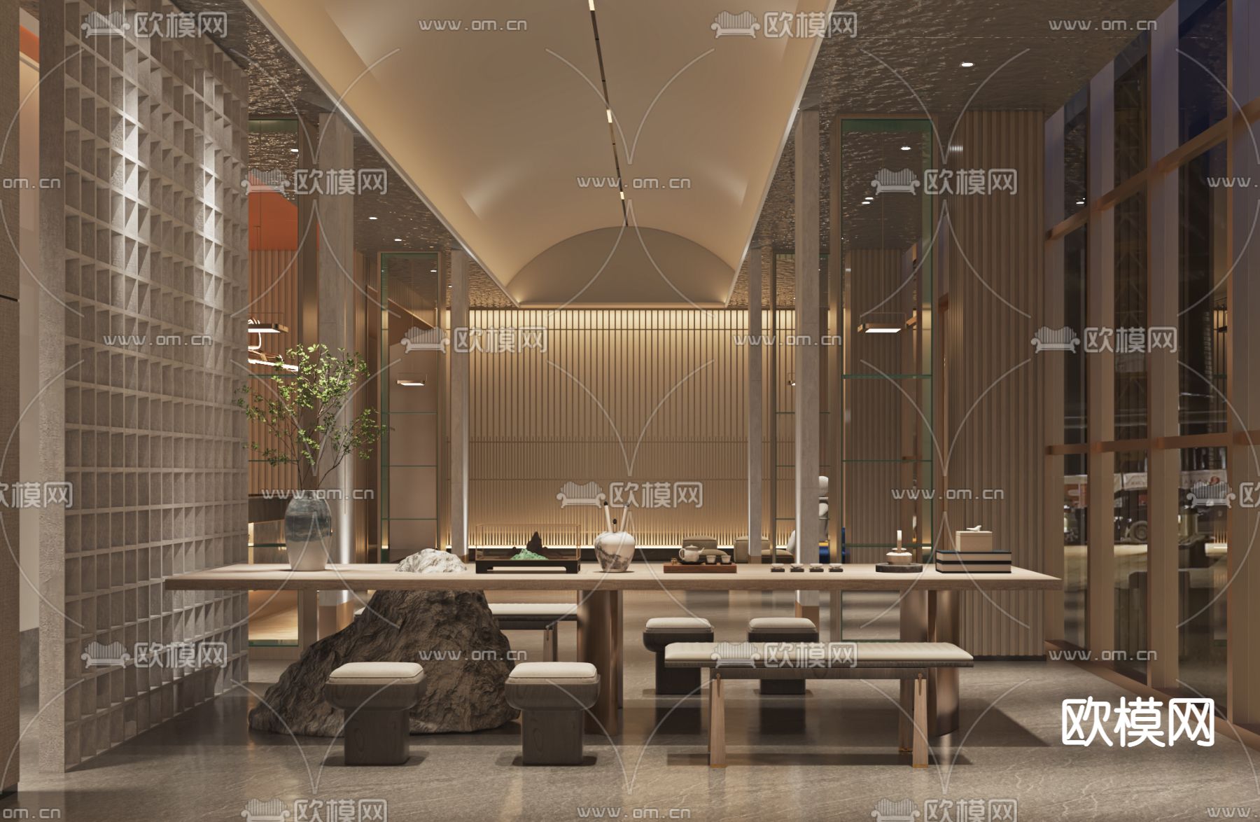 新中式茶馆接待大厅3d模型下载（渲染图8）