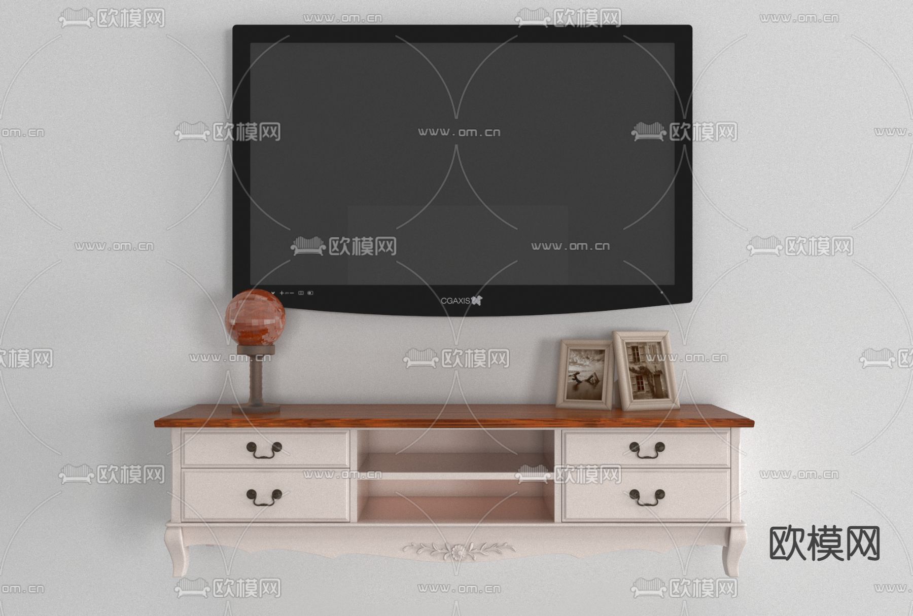简欧电视柜免费3d模型下载