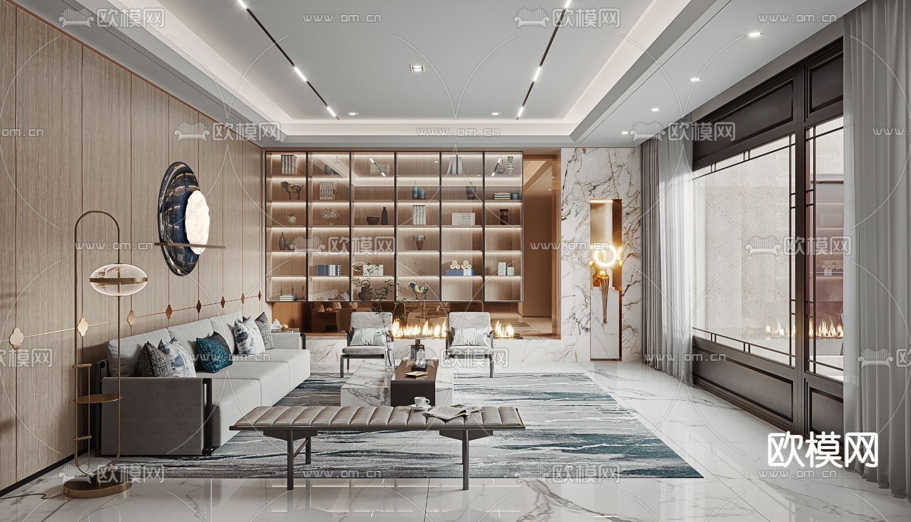 新中式客厅su模型下载（渲染图1）