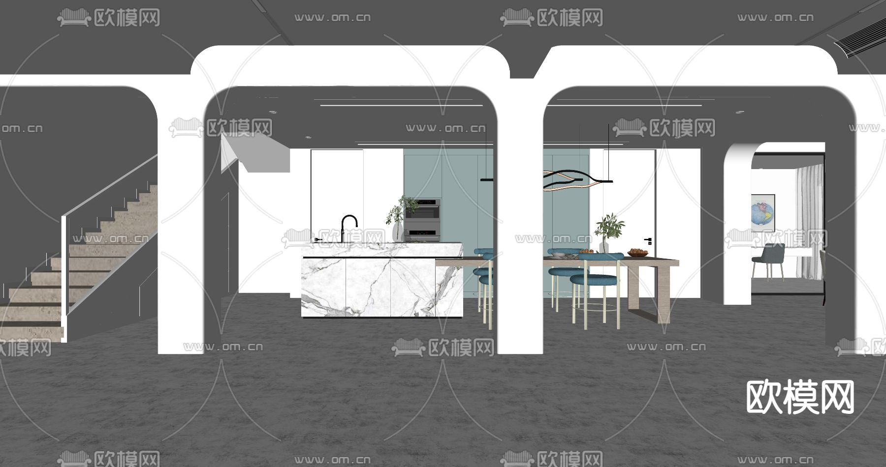 侘寂风餐厅su模型下载（渲染图3）