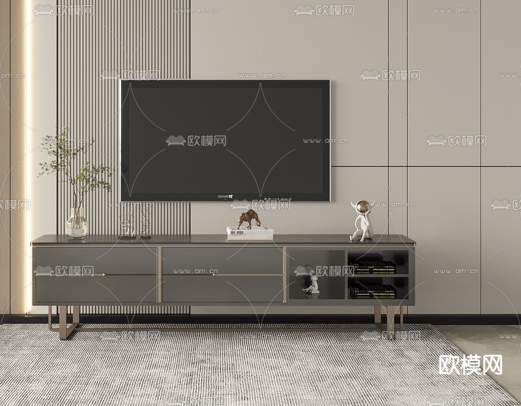 现代轻奢金属电视柜3d模型下载_ID11842701_3dmax免费模型-欧模网