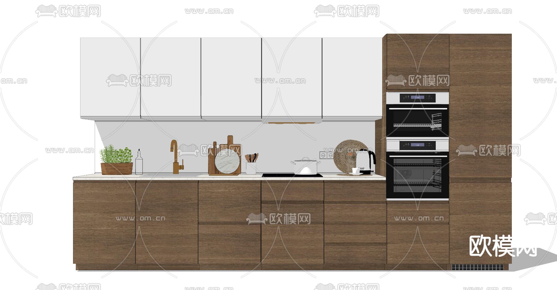 现代厨房橱柜su模型下载（渲染图2）