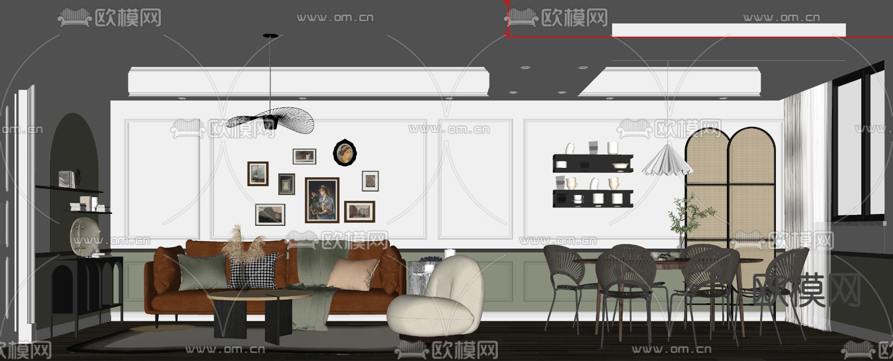 简欧客餐厅su模型下载（渲染图2）
