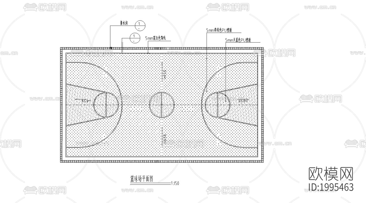 篮球场cad施工图下载（渲染图2）
