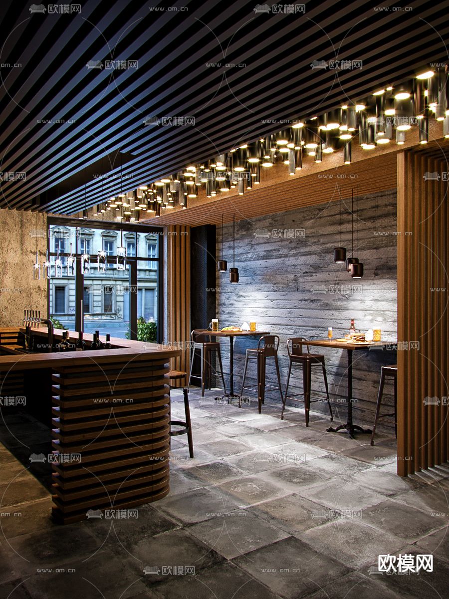 现代阁楼酒吧清吧3d模型下载（渲染图2）