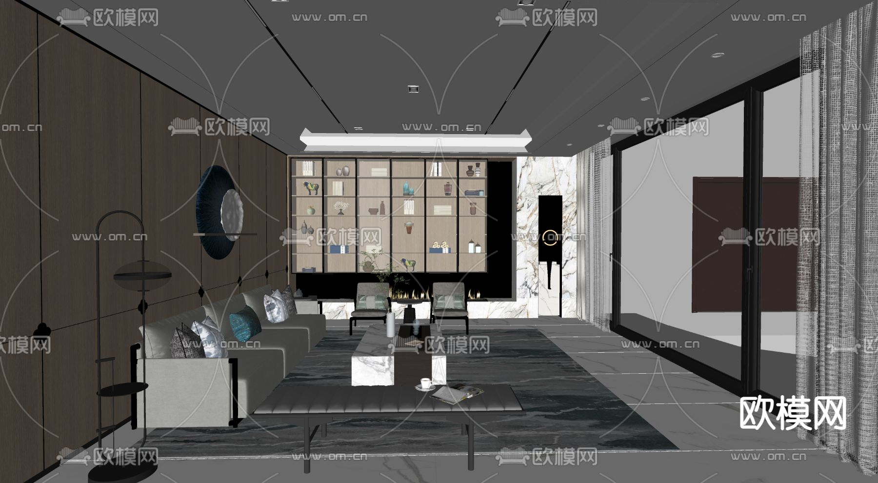 新中式客厅su模型下载（渲染图2）