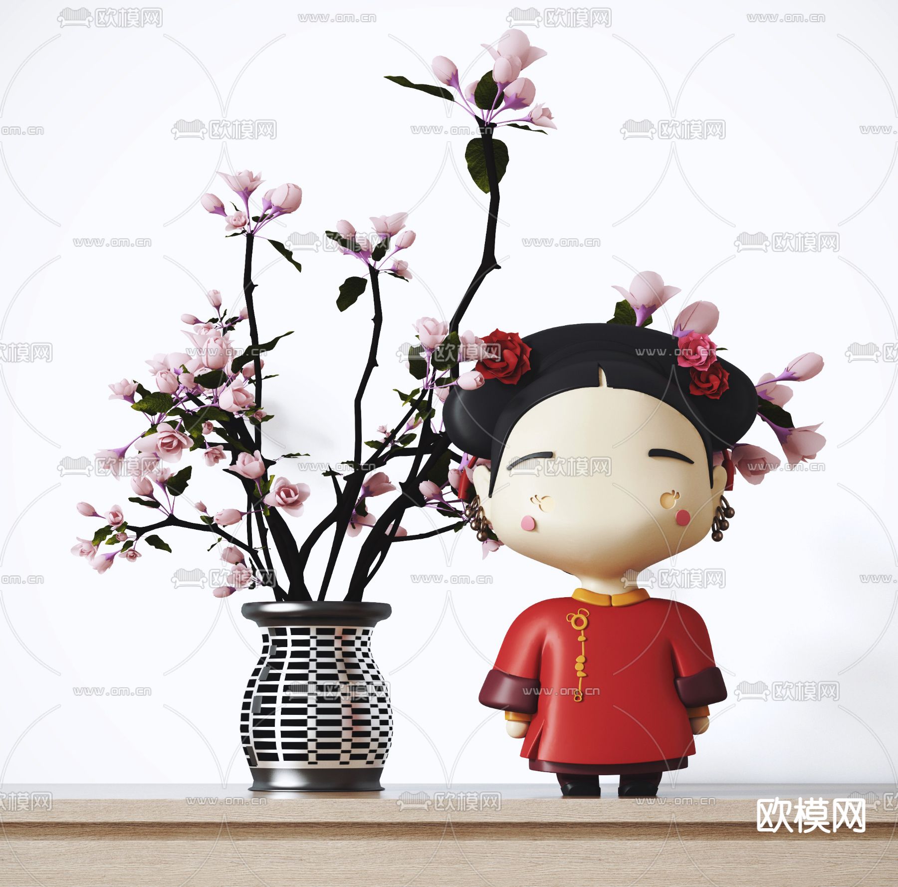 新中式国潮宫廷汉服娃娃3d模型下载