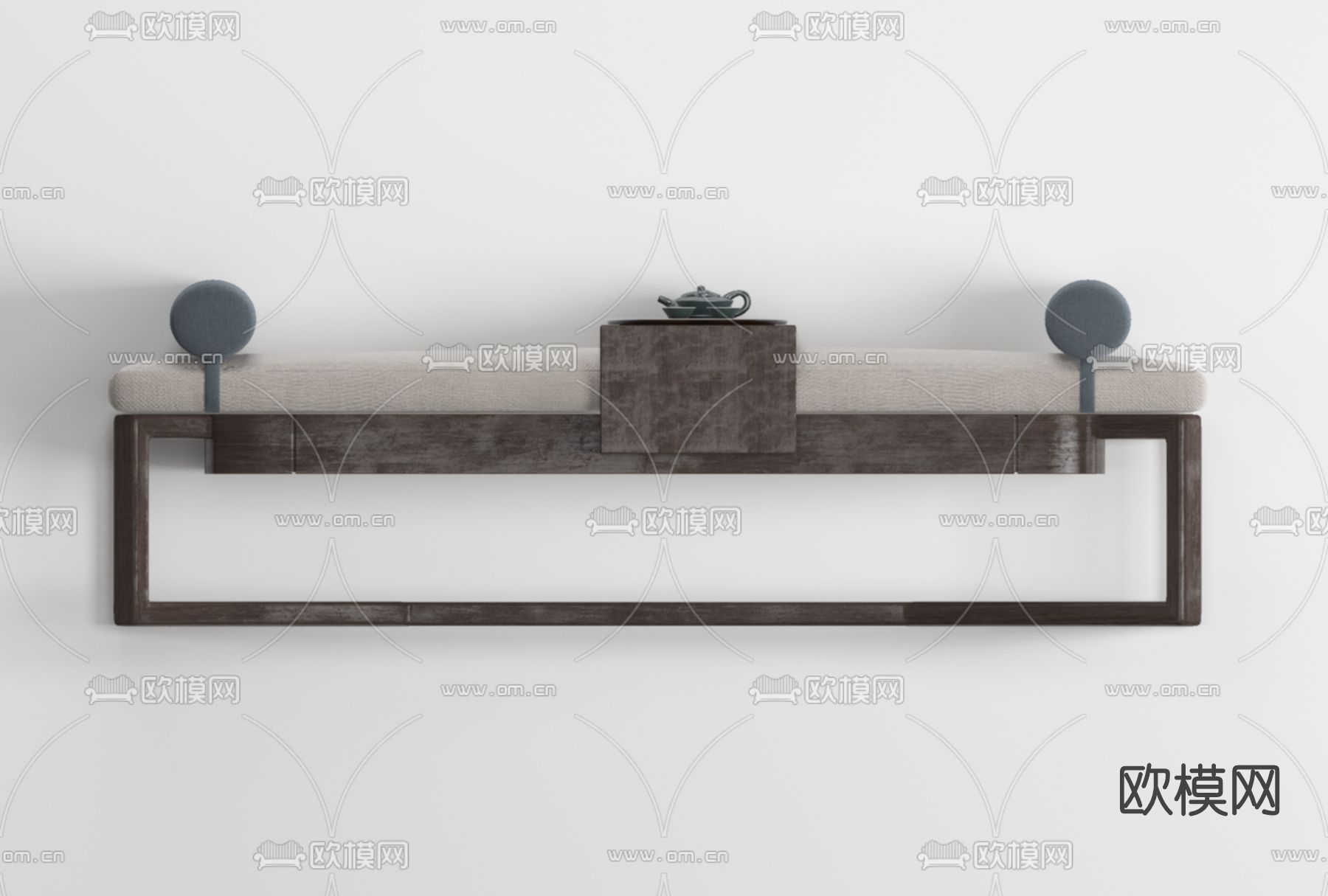 新中式布艺脚踏免费3d模型下载