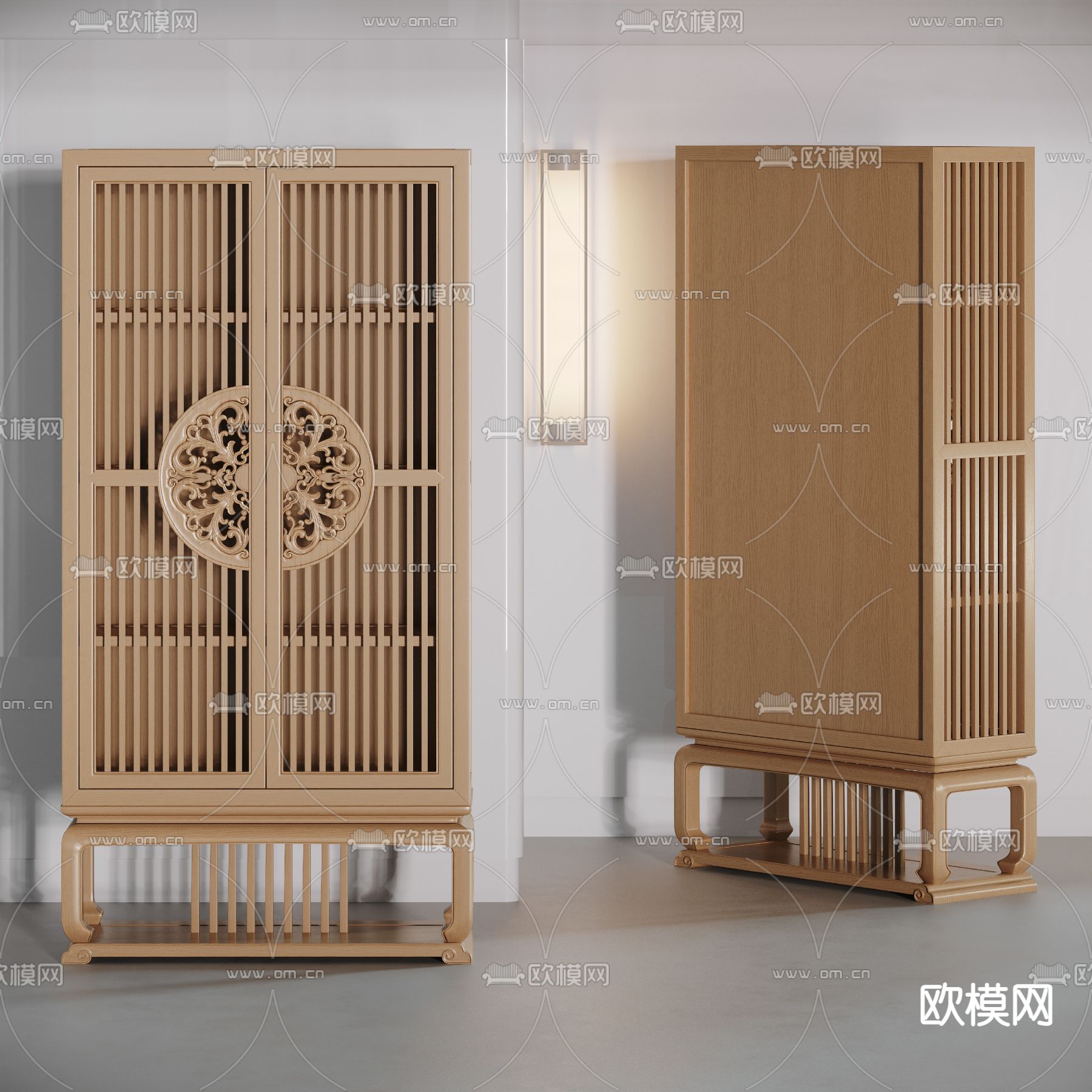 中式实木储物柜3d模型下载