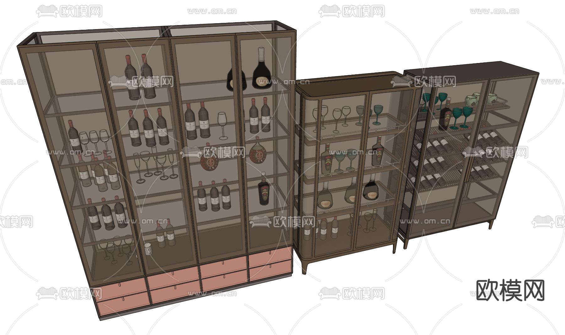 现代玻璃餐边酒柜su模型下载（渲染图3）