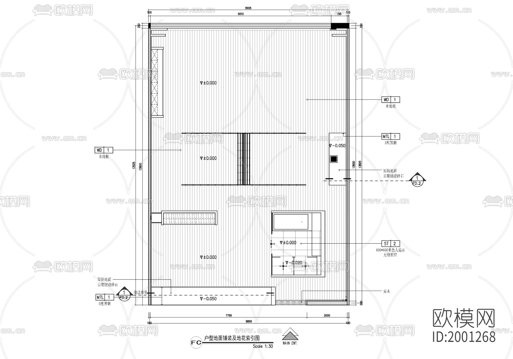 140㎡大平层家装cad施工图下载（渲染图3）