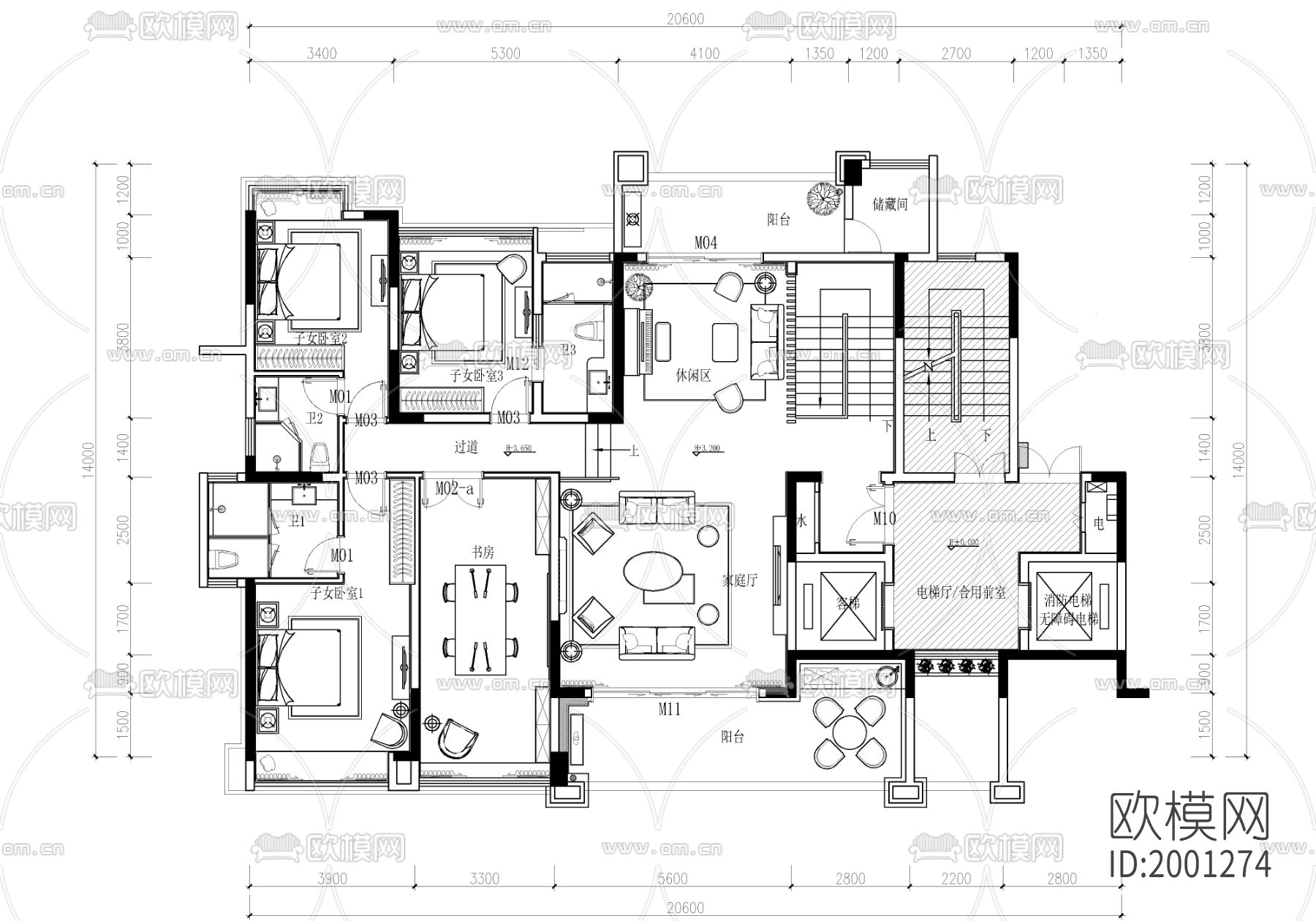 三层别墅cad施工图下载（渲染图2）