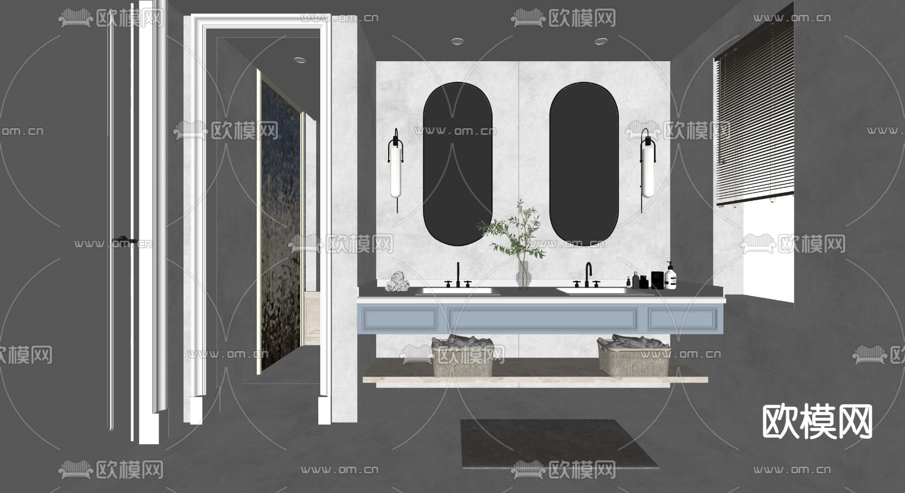 现代卫生间浴室su模型下载（渲染图2）