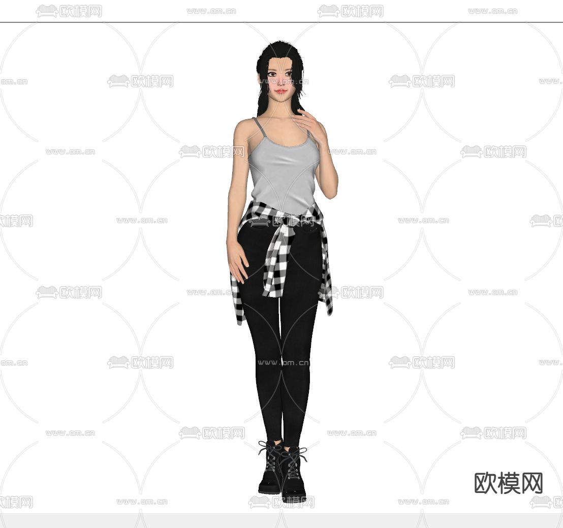 现代运动美女人物su模型
