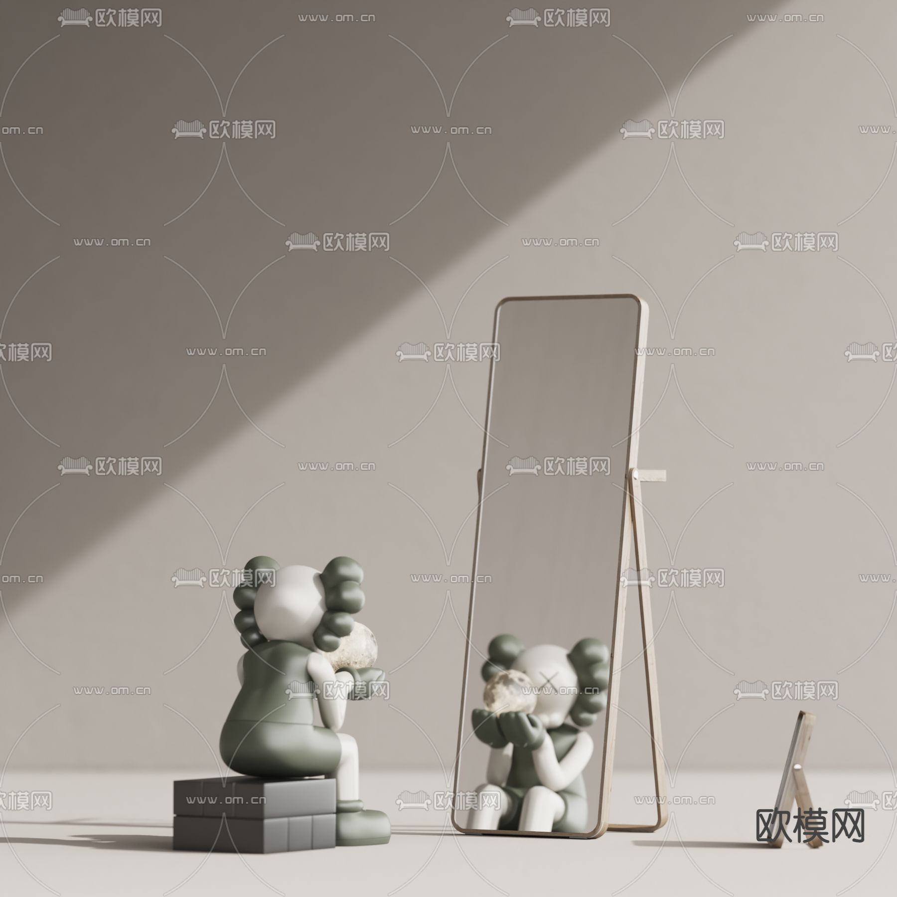 现代实木全身镜子3d模型