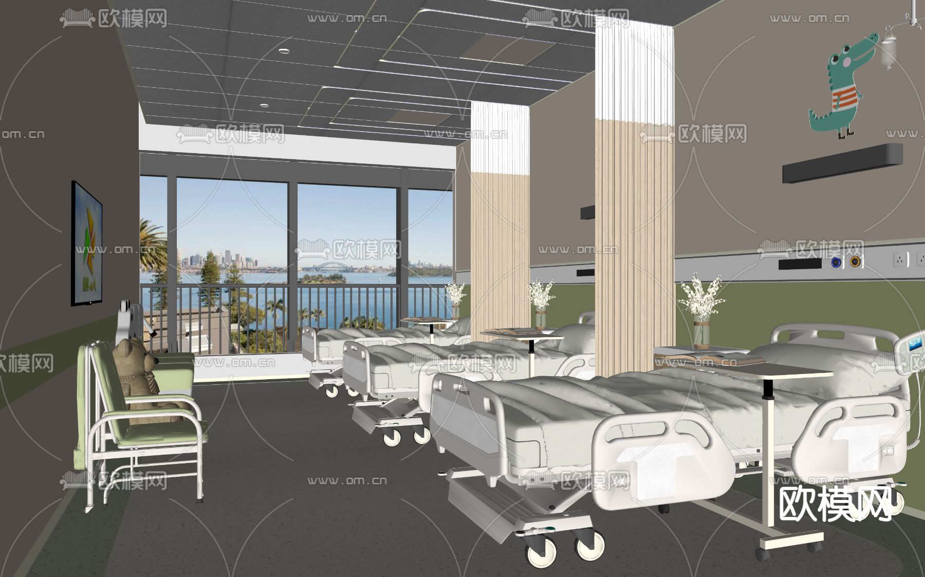 现代医院病房su模型下载（渲染图3）