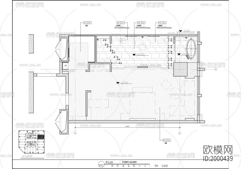 某酒店D型豪华大床房cad施工图下载(渲染图2)