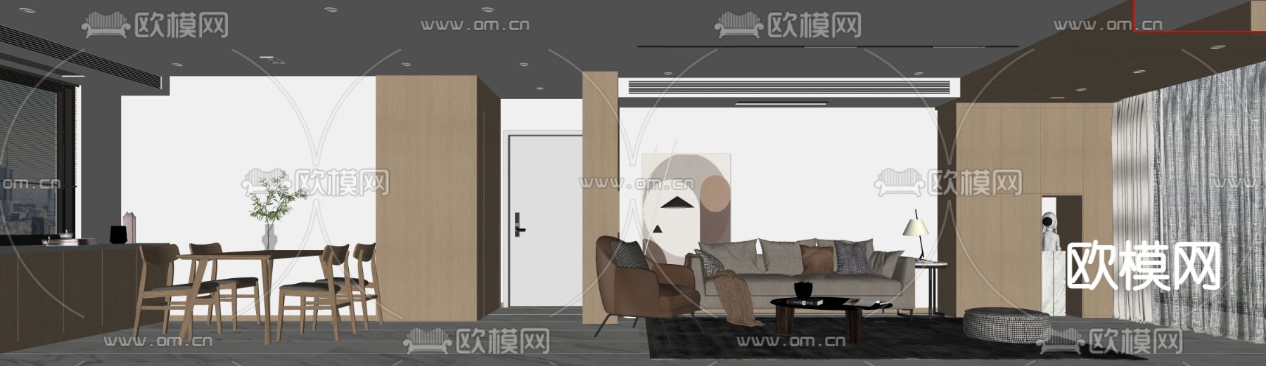 北欧客餐厅su模型下载（渲染图3）