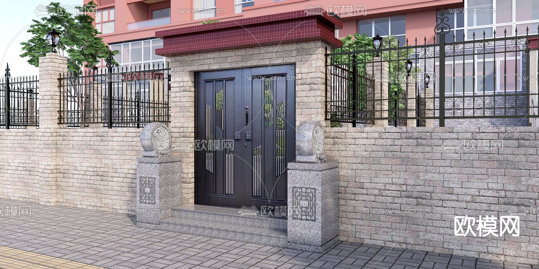 现代石头门墩su模型下载（渲染图5）
