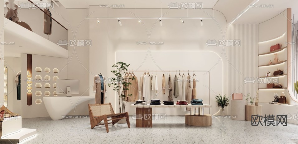 侘寂风女装服装店3d模型下载(渲染图1)