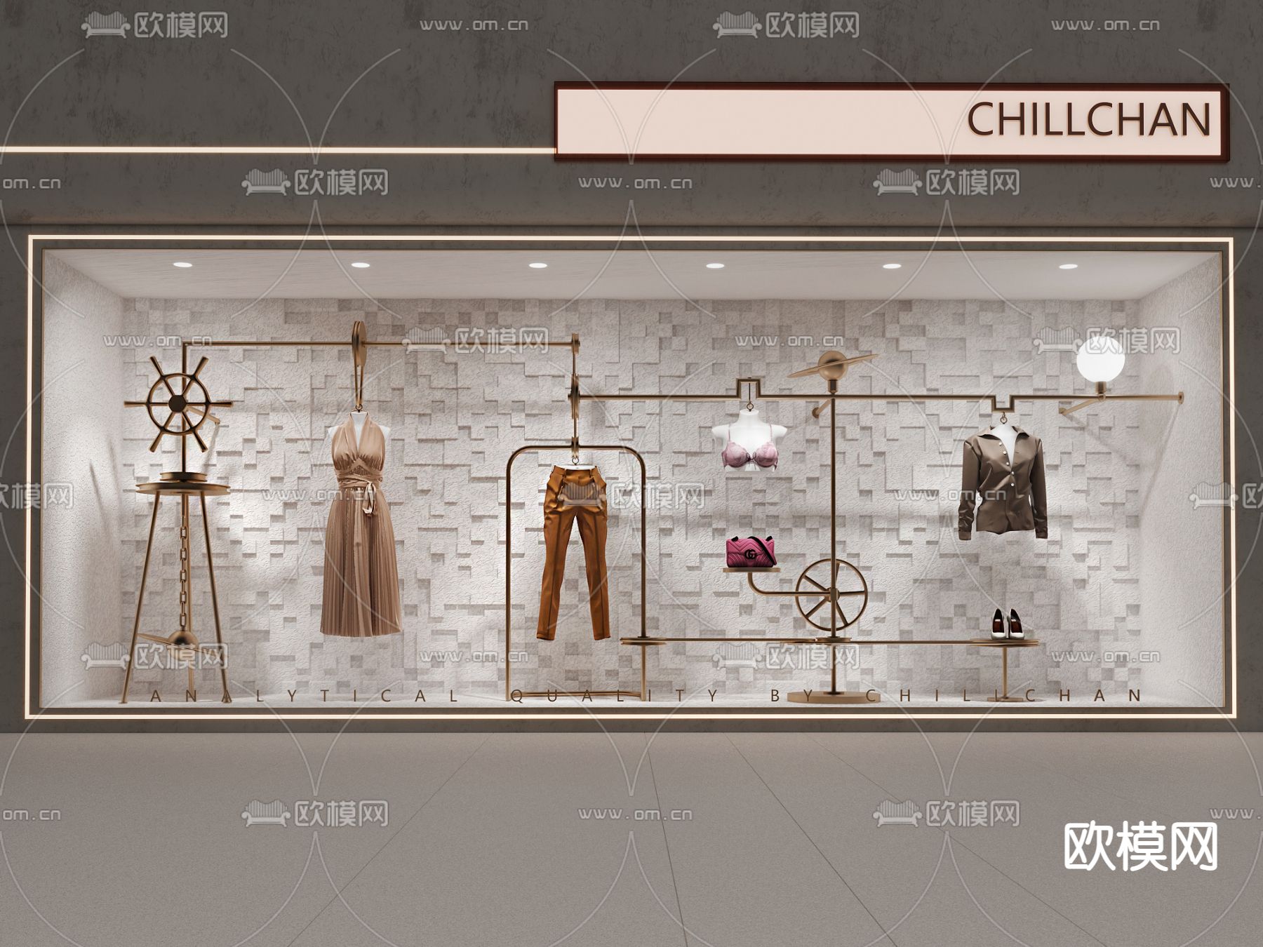 工业风女装橱窗su模型下载（渲染图1）