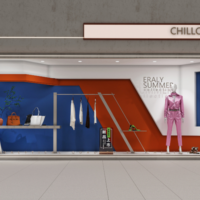  现代女装橱窗su模型 