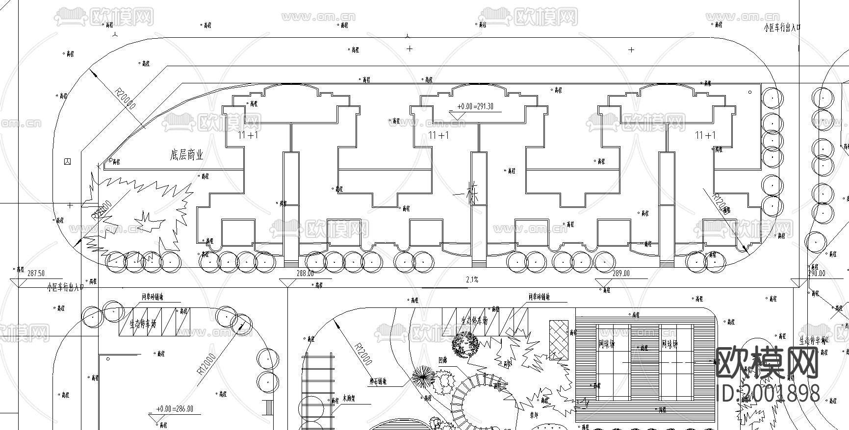 住宅区环境工程总平面图cad图库下载（渲染图2）