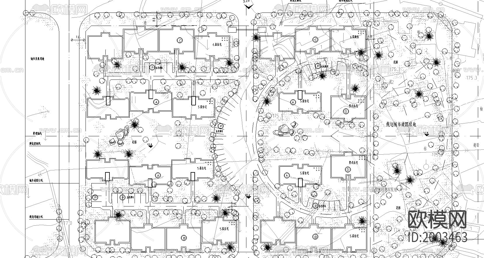 某住宅区cad规划图下载（渲染图1）