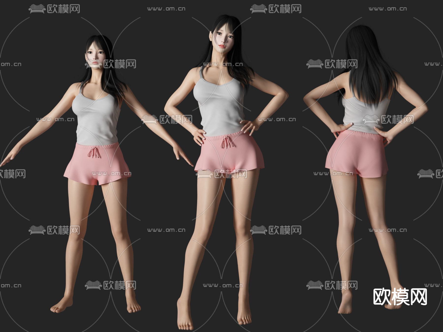 现代美女人物su模型下载（渲染图1）