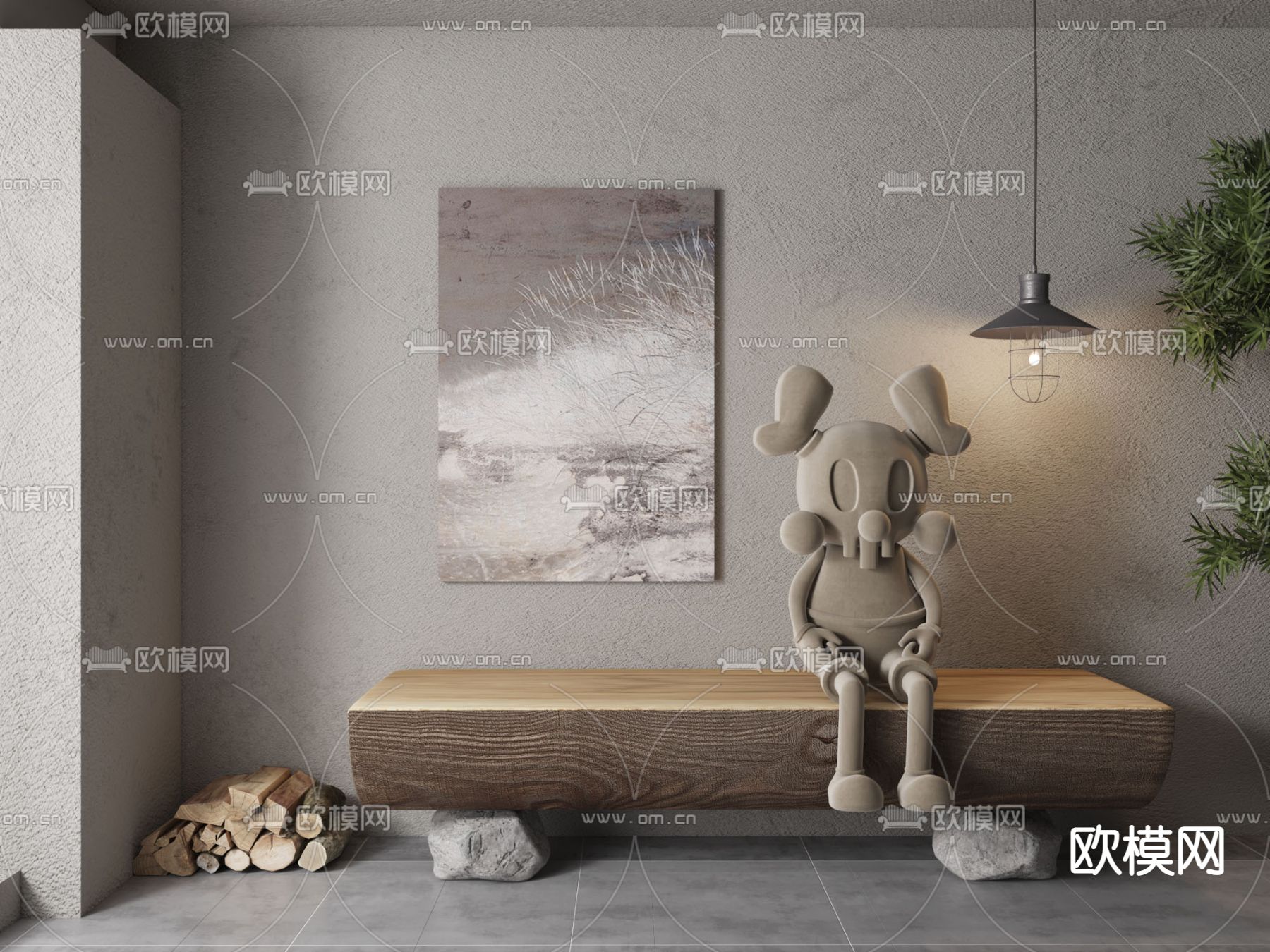 侘寂风长凳su模型下载（渲染图1）