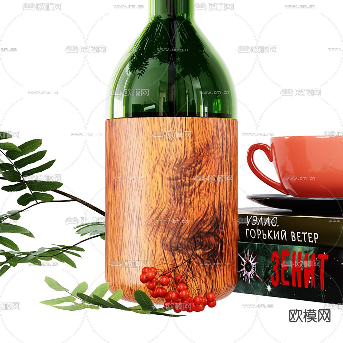 现代花瓶花艺书籍3d模型下载（渲染图3）