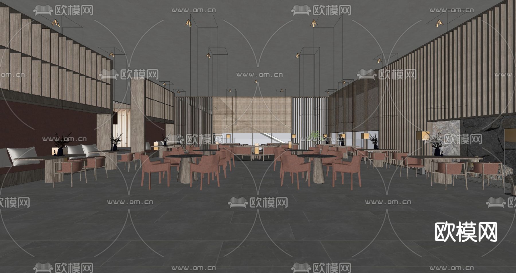 现代酒店会客厅su模型下载（渲染图2）