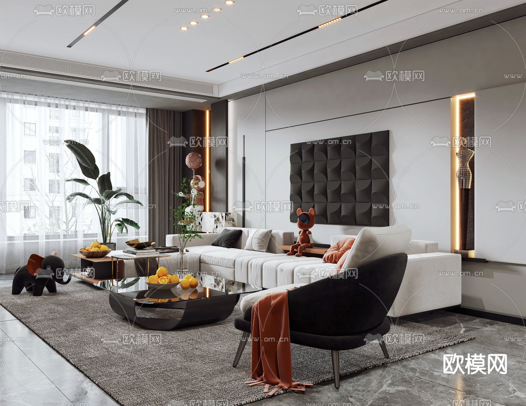 现代轻奢客厅餐厅3d模型下载（渲染图4）