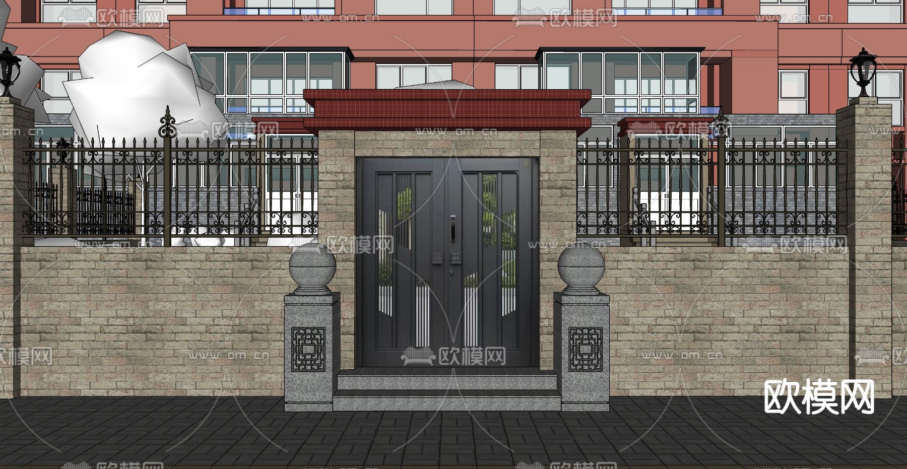 现代石头门墩su模型下载（渲染图4）