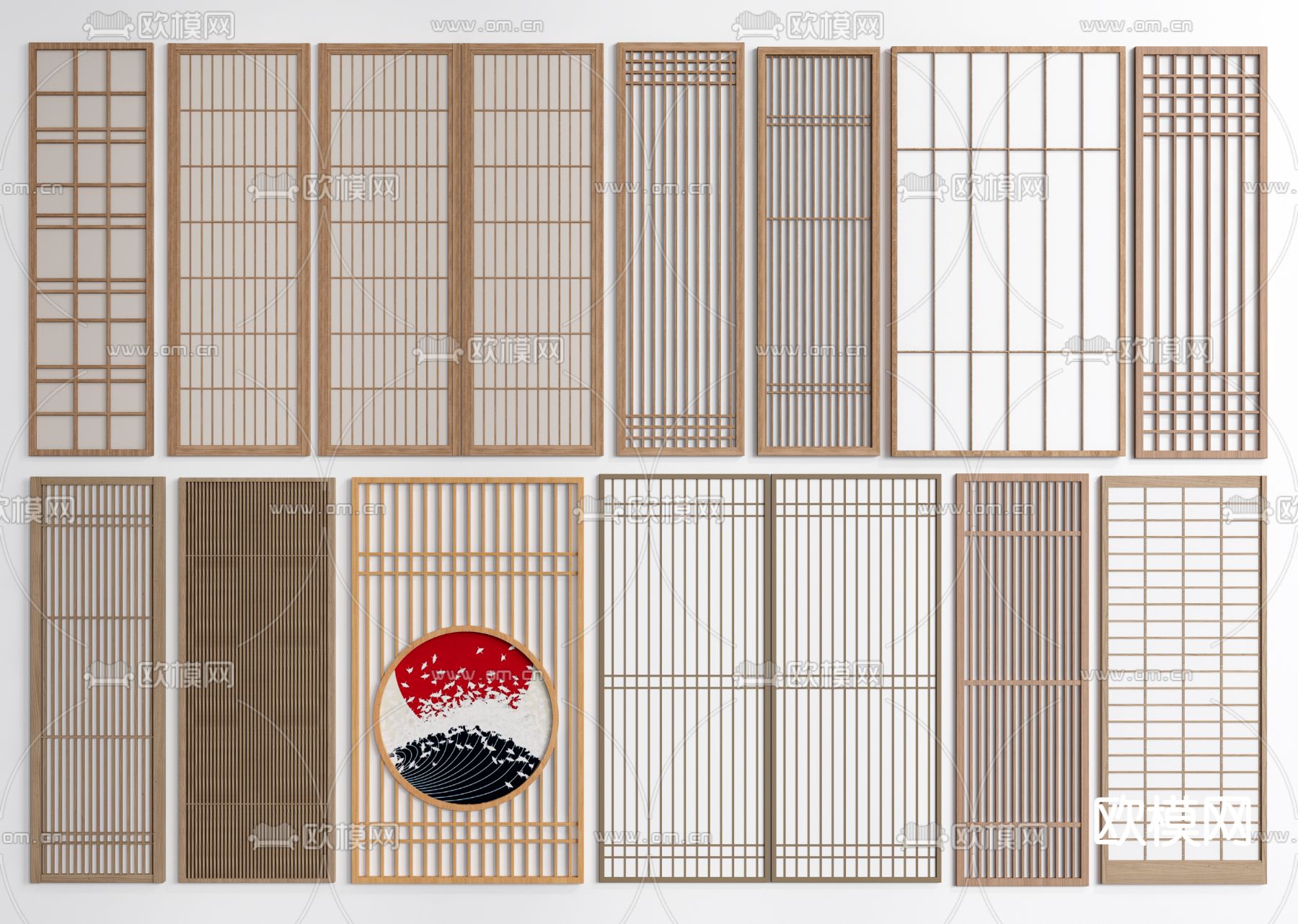 日式镂空屏风隔断su模型下载（渲染图1）