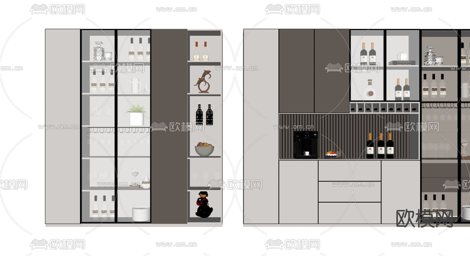 现代轻奢酒柜su模型下载（渲染图2）
