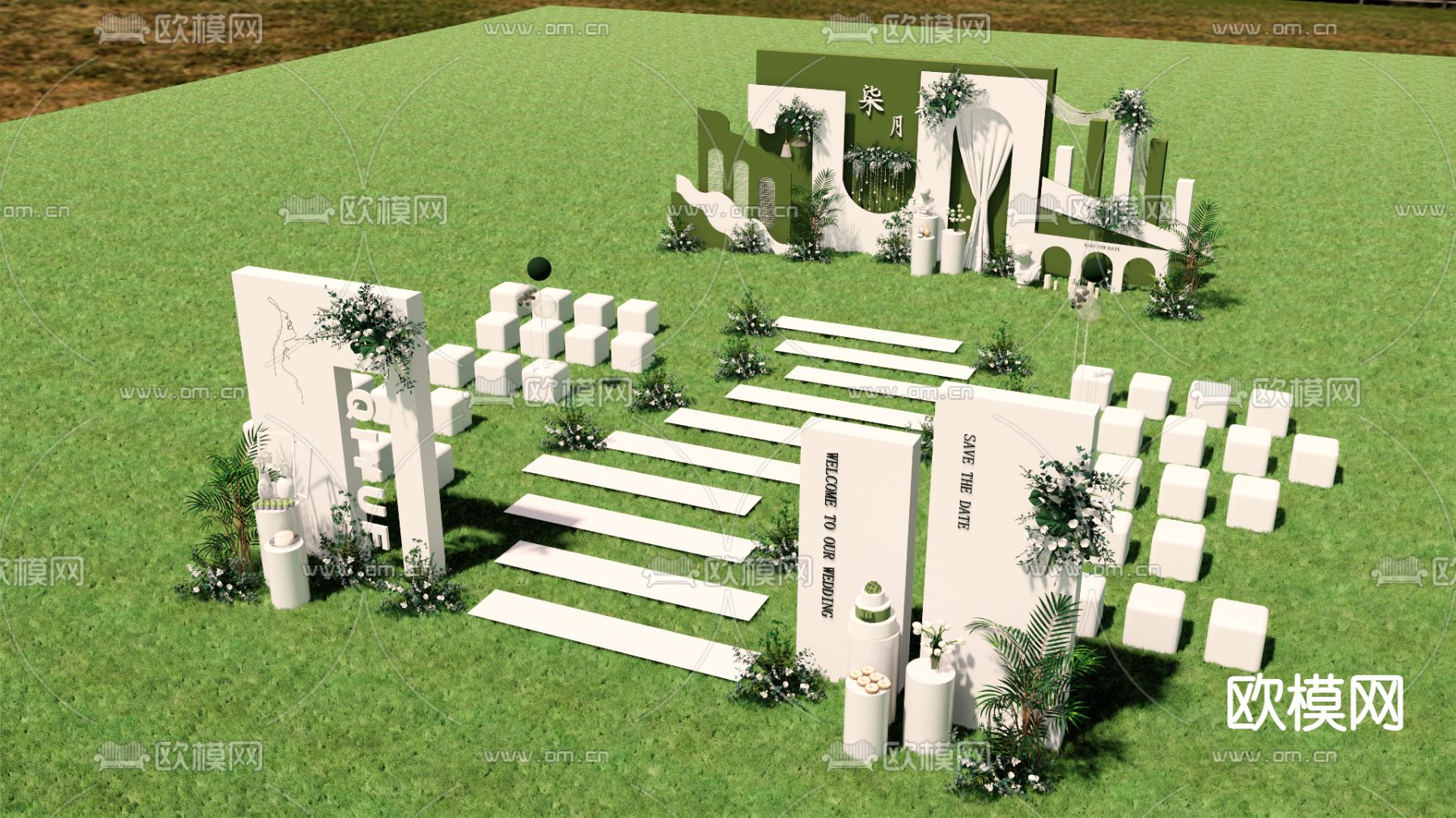 现代白绿色草坪婚礼su模型下载（渲染图6）