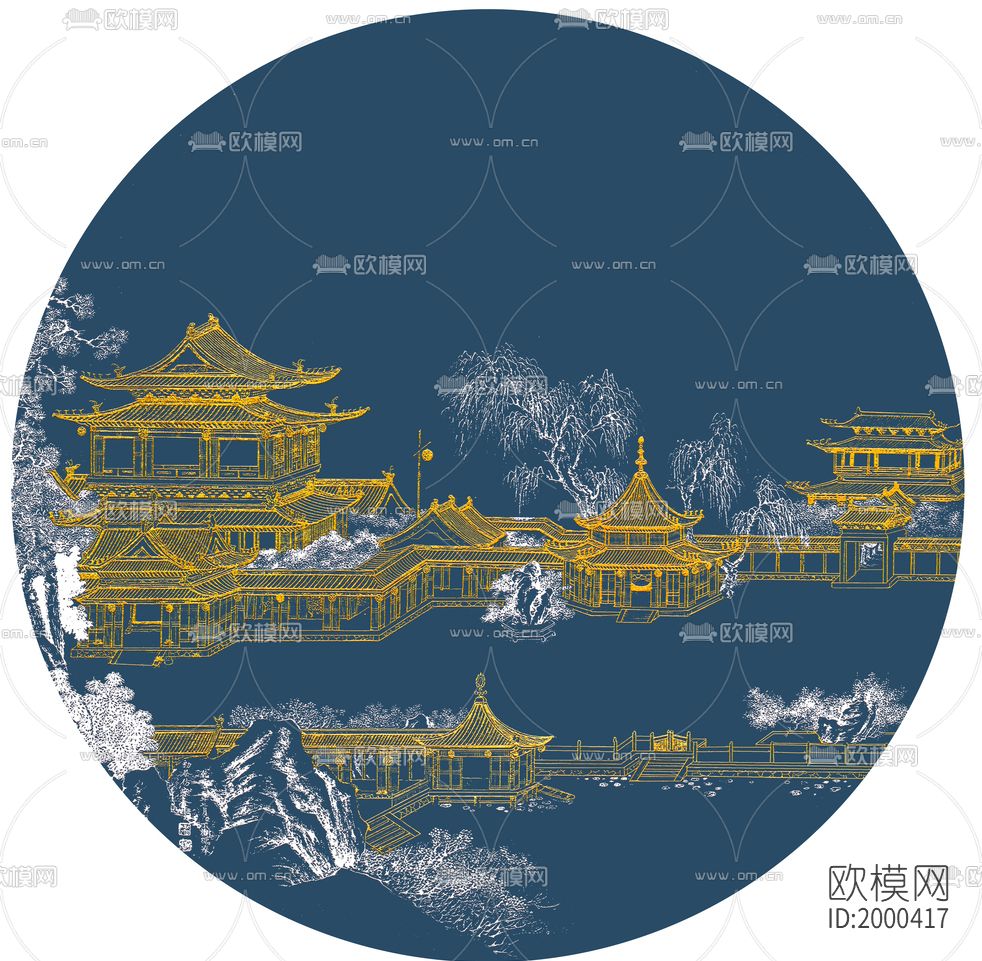 中式山水挂画下载（渲染图1）