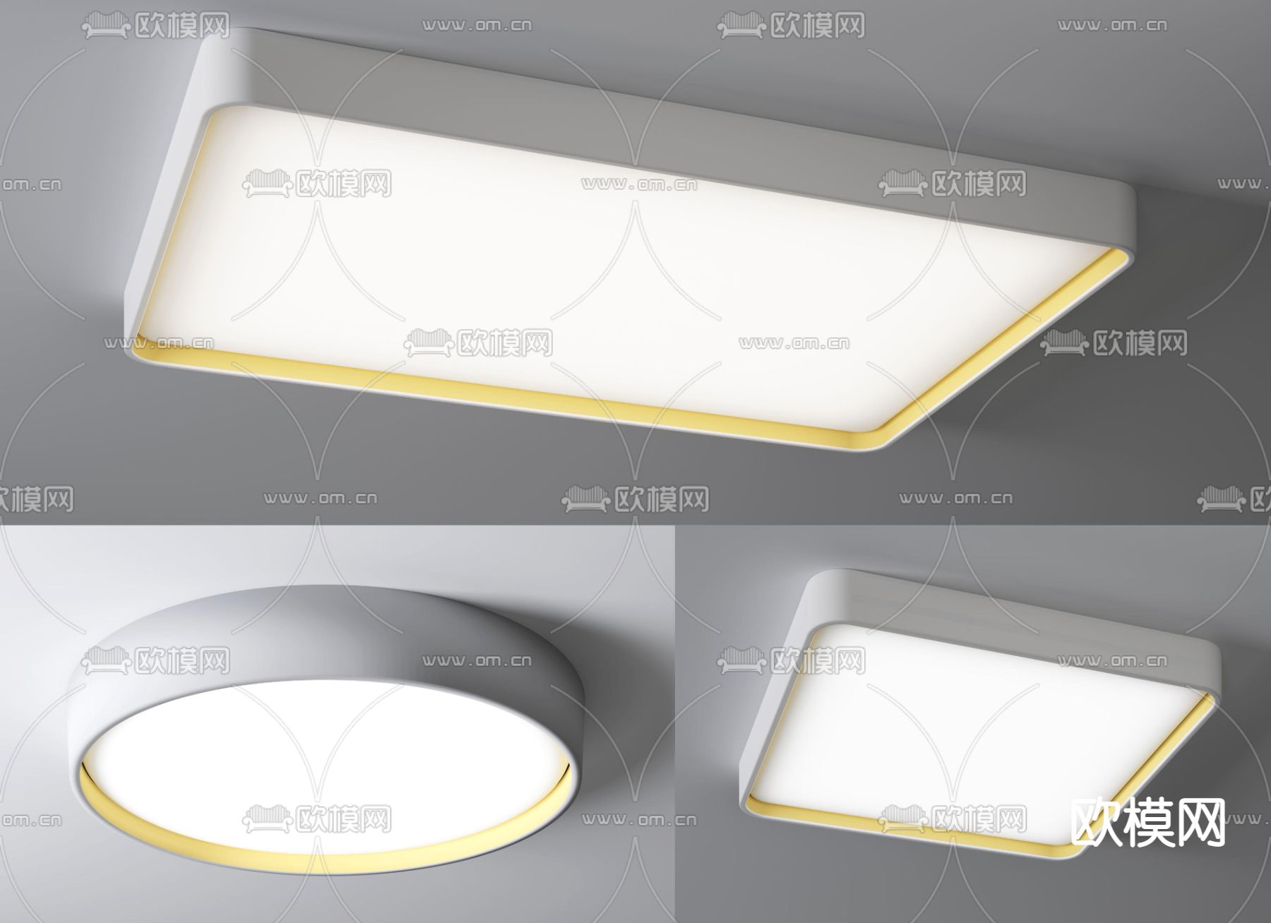 现代方形吸顶灯su模型下载（渲染图1）