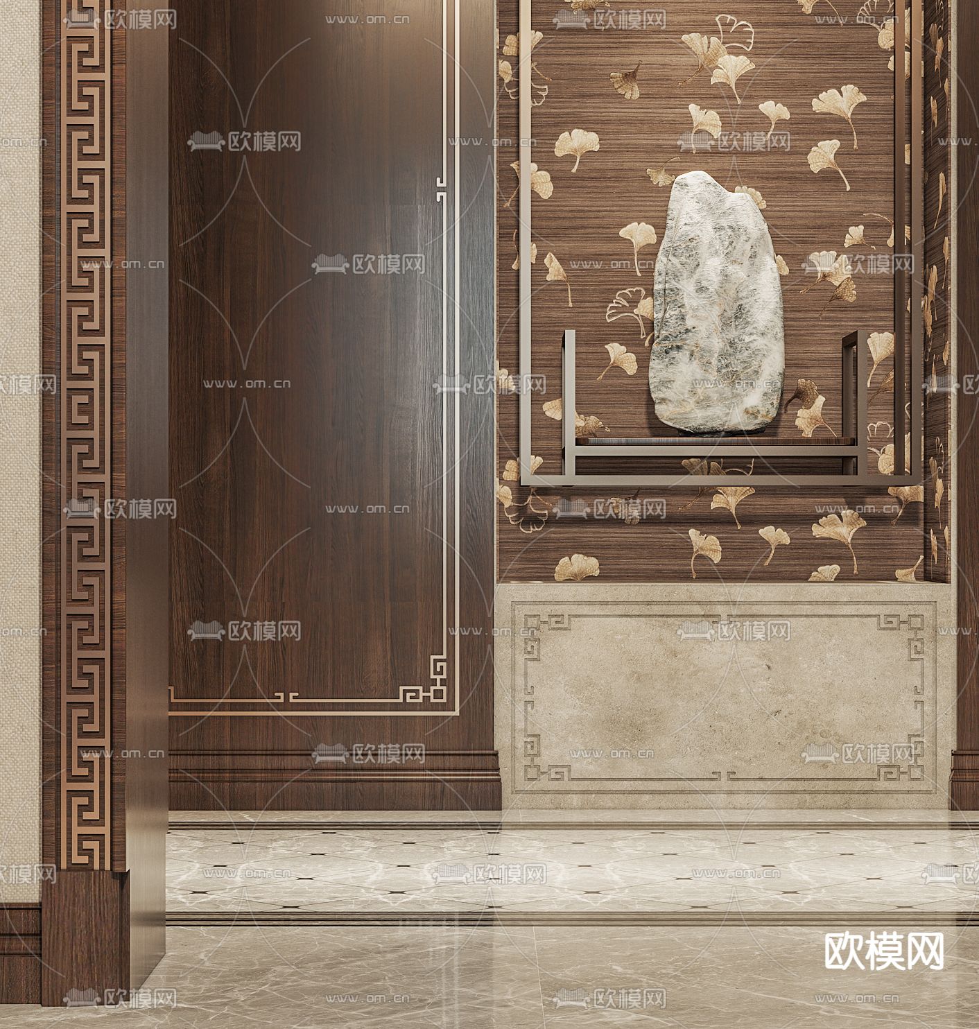 中式酒店走廊过道3d模型下载（渲染图2）